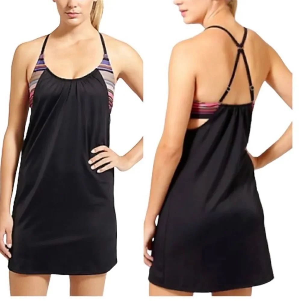 Athleta | Black Multi Blousy Tankini Dress Swim Summer 34 B/C